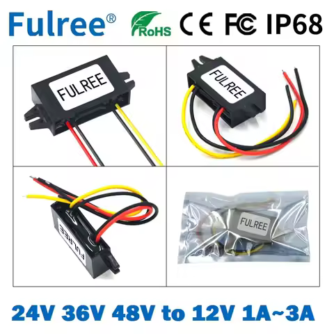 Fulree® 48V 36V 24V to 12V 1A 2A 3A DC DC Voltage Step Down Buck Converter 48 36 24 Volt to 12 Volt 