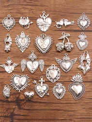 2pcs Gothic Heart Charms, Sacred Heart Halloween Pendant, Heart Shaped Skull Ex Voto Milagros Pendan