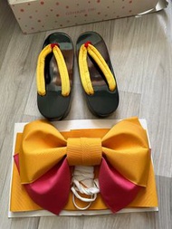 Oshare Obi belt & Geta sandals set for Kimono 和服 帯