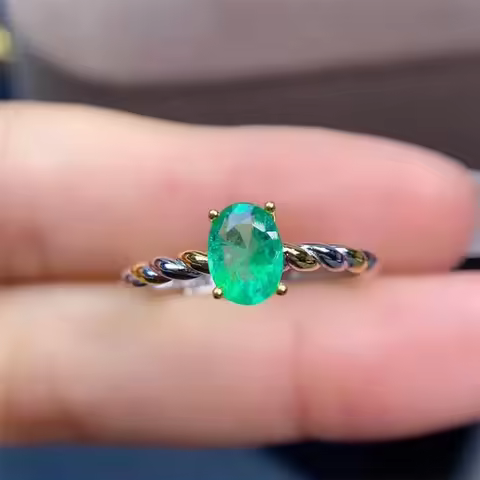 Jewelry Fashion Silver Emerald Ring Natural Emerald Silver Ring Birthday Gift for Young Girl