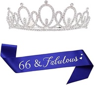 66th Birthday Tiara and Sash Blue Satin Sash Tiara for 66th Birthday Party Decorations