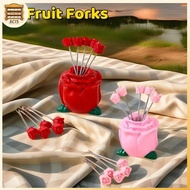 [8C15] 10 Pieces Of Creative Rose-shaped Stainless Steel Fruit Forks For Home Use, Cute Fruit Pis Wi