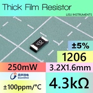 4.3k 1206 ±5% 250mW Thick Film Resistor 4.3k 432 GiantOhm GR1206J4K3T5G00