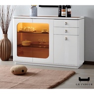 Side Cabinet with LED Lighting & Tempered Glass  Glossy White Finish Sleek Storage Solution