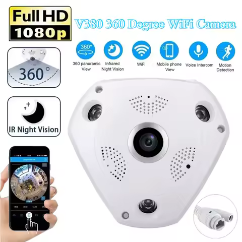 V380 360 Degree WiFi Camera IP Fish Eye Panoramic 1080P WIFI CCTV Security Camera CCTV 3D VR Video A