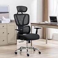 BRTHORY Ergonomic Office Chair Adjustable Height Home Desk Chair Comfy Breathable Mesh Gaming Chair with 3D Armrest High Back Thick Cushion Computer Chair with Headrest Black-Plated Legs