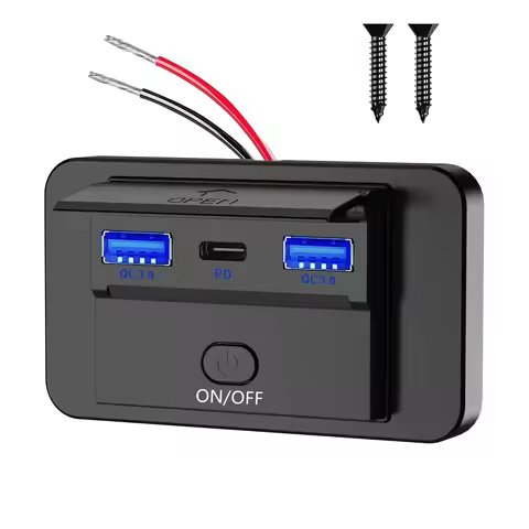 12V USB Outlet Panel Wall Mount 36W USB C and Dual QC 3.0 18W Port Car Charger Socket Accessories fo