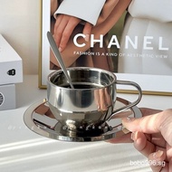 Ins Style Stainless Steel Coffee Cup Saucer Set Double Layer 304 Stainless Steel Cup Coffee Cup Heat