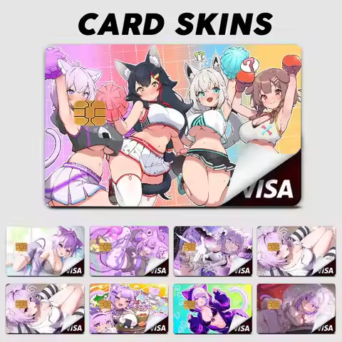 Popular Hololive Kawaii Hot Nekomata Okayu Card Stickers Luxury Credit Card Stickers 4PCS Debit Fron