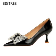 BIGTREE Wine Glass Shallow Mouth Pointed Rhinestone Bow Women's High Heels 1961-H9