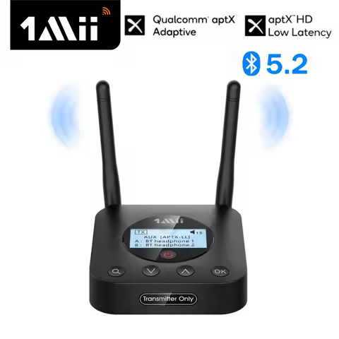 1Mii B06TX+ Bluetooth 5.2 Transmitter Aptx LL/HD/Adaptive,3.5mm AUX Bluetooth Adapter for PC/TV/Home