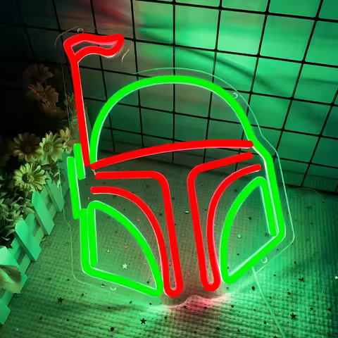 Boba Fett Helmet Neon Signs For Wall Decor Star War Theme Dimmable Led Lights Gamer Room Decoration 
