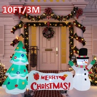 10FT Christmas Inflatable Snowman Christmas Tree Merry Christmas Banner with LED Lights Up Blow Up Y