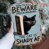 HELLOYOUNG Vintage Black Cat Tin Sign Metal Wall Art Decor Beware of Cat Rustic Farmhouse Gift for L