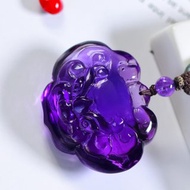 極品天然天然烏拉圭紫水晶吞金獸如意吊墜 晶體通透干淨工藝精湛