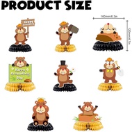 Happy Groundhog Day Honeycomb Centerpieces Cute Cartoon Animals Theme Decor for February 2nd Holiday