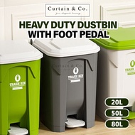 [20L/50L/80L] Curtain & Co Rubbish Bin with Foot Pedal Tong Sampah Dapur Restroom Waste Bin Kitchen 