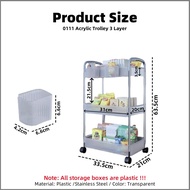 Johor Seller | Transparent Plastic Trolley Cosmetics Dormitory Cart Snack Storage Cart