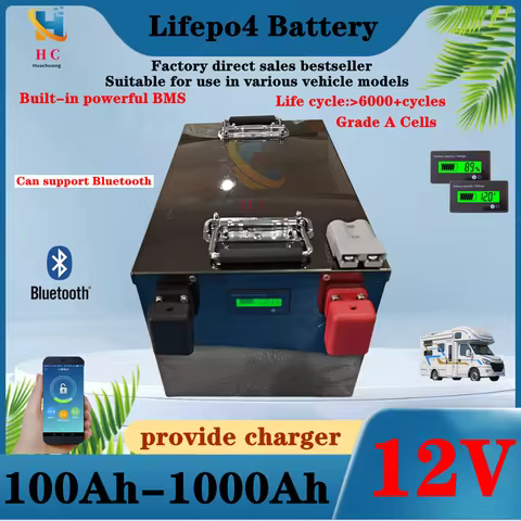 HC_Lifepo4 Battery 12V 200Ah 100Ah 300Ah 400Ah 500Ah 600Ah 800Ah 1000Ah for Off-Grid Household Elect