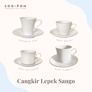 CANGKIR LEPEK KERAMIK SANGO PUTIH LIS EMAS POLOS LIST