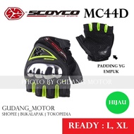 HIJAU Scoyco MC44D half black gloves with green stripes Original - biker gloves