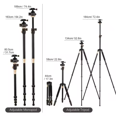 Andoer 184cm/72.4in Portable Photography Tripod Horizontal Camera Tripod Stand Monopod Aluminum Allo