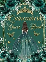 Quinceanera Guest Book Hardcover Emerald Green Flowers Floral Princess Dress Gold: Mis Quince Años (