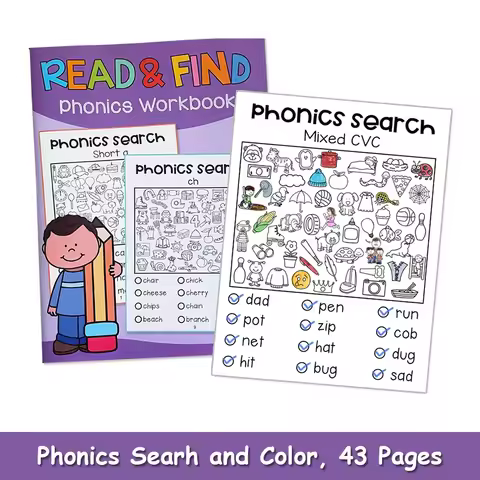 Phonics Read and Find Game Workbook Preschool Kindergarten English Learning Teacher Teaching Aids Le