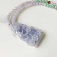 天然翡翠吊墜 項鍊 緬甸產 藍紫羅蘭色 雕刻燕子與花