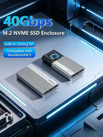 PCIe 4.0 M.2 NVMe SSD Enclosure, USB4 40Gbps External SSD Case with Built‑in Cooling Fan, Compatible