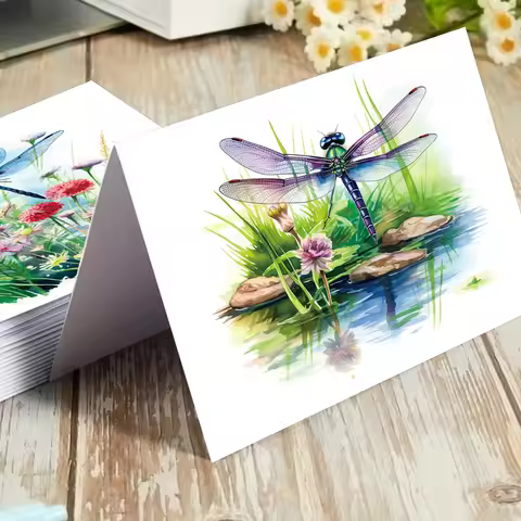 12pcs Watercolor Esign Dragonfly Flower Greeting Cards With Envelopes For Thank You Gifts, Birthday