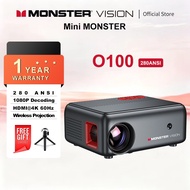 MONSTER O100 Mini Projector 280 ANSI 1080P Decoding WiFi6 4K30Hz HDMI