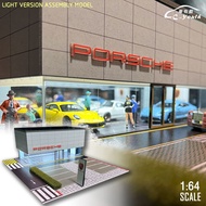 Scene Model 1/64 Porsche Scene Exhibition Hall with Light Miniature Scene Decoration Simulation Park
