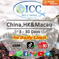 ICC_eSIM China,HK/China,HK&Macau 1-10 Days Unlimited Data | No Daily Limit | Can use TT* | VPN ready
