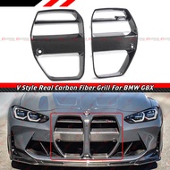 FOR 2021-2025 BMW M3 G80 M4 G82 G83 REAL CARBON FIBER V STYLE NOSE GRILL GRILLE