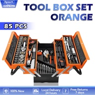 REAIM 85pcs Tool Box Set Heavy Duty Storage Cantilever Metal ToolBox Set Socket Set 1/4&1/2 Spanner 