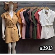 New arrivals 2933 mall quality women's causal plain lapel collar top terno shorts