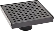 Square Shower Drain with Removable Bars Pattern Grate, Brushed 304 Stainless Steel Shower Floor Drain, CUPC Certified,Includes Hair Trap/Strainer (6 Inch,Black-Grid)