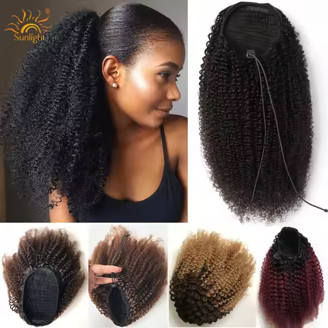 Ombre Drawstring Ponytail Human Hair Ponytail Extensions Afro Kinky Curly Ponytail Remy Brazilian Ha