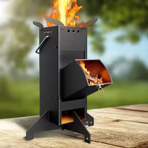 Portable Wood Burning Stove Outdoor Camping Picnic BBQ Cooking Rocket Stove with Handle Stainless St