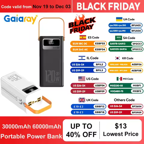 60000mAh Portable Power Bank 120W Fast Charging Power Station Outdoor Emergency Power Bank Solar Gen