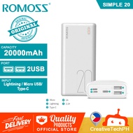 Original Romoss (SIMPLE 20)  Powerbank 20000mAh 2USB Port ( Lightining/ Micro USB/ Type-C)