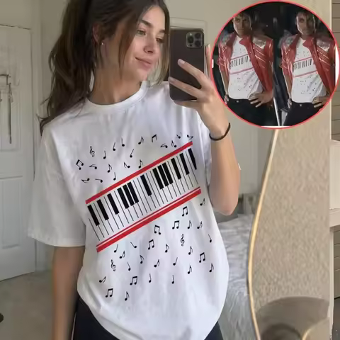 Michael-J Beat It Piano Keys T Shirt King of Pop Music Tee 2026 Fashion MJ Fan Clothes Summer Short 