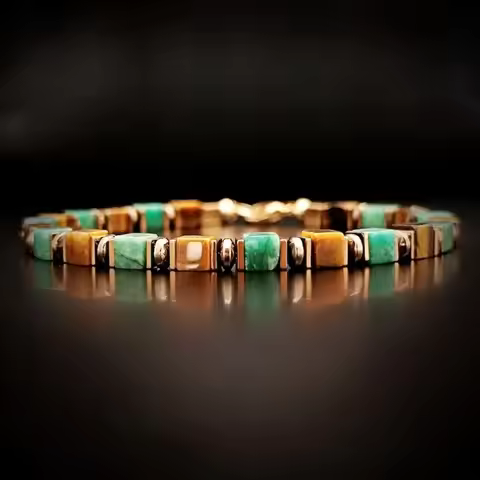 Custom-made bracelet with raw emerald, tiger's eye, hematite, and pyrite – Made in Italy