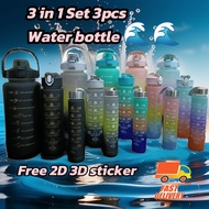 3in1 SET 3PCS free 2d & 3d sticker Gradient Bottle 2000ML/800ML/350MLCute Color Plastic Water Bottle