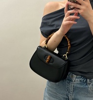 中古Gucci 黑金竹節南瓜包手提斜背兩用包