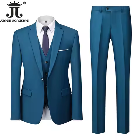 18 Color M-6XL ( Jacket + Vest + Pants ) Boutique Solid Color Men's Official Business Suit Bride's W