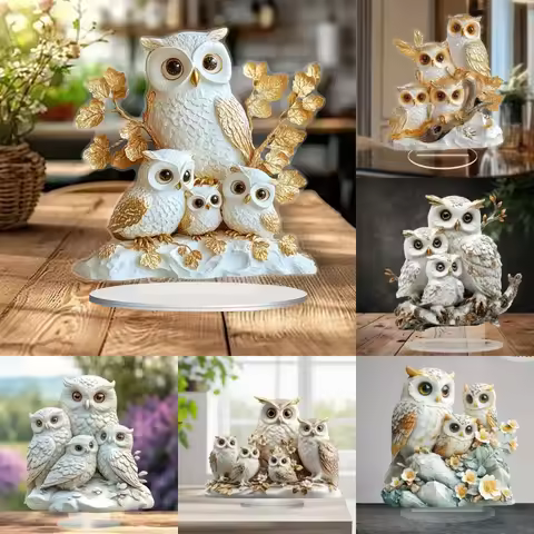 The White Owls Statue,2D Flat Acrylic Figurine,Home,studio,Cafe,room,office,display Case,Table Ornam