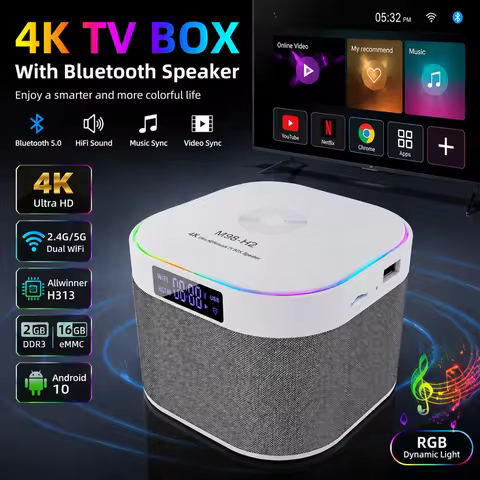 TV Box with Bluetooth Speaker 4K H.265 Decode Quad-Core Dual WiFi Media Player Android 10 2+16GB Sup