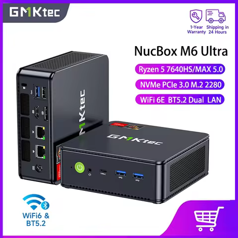 GMKtec M6Ultra AMD Ryzen 5 7640HS PCle 3.0 Windows 11Pro Dual 2.5G Dual LAN WiFi 6E BT 5.2 Desktop C